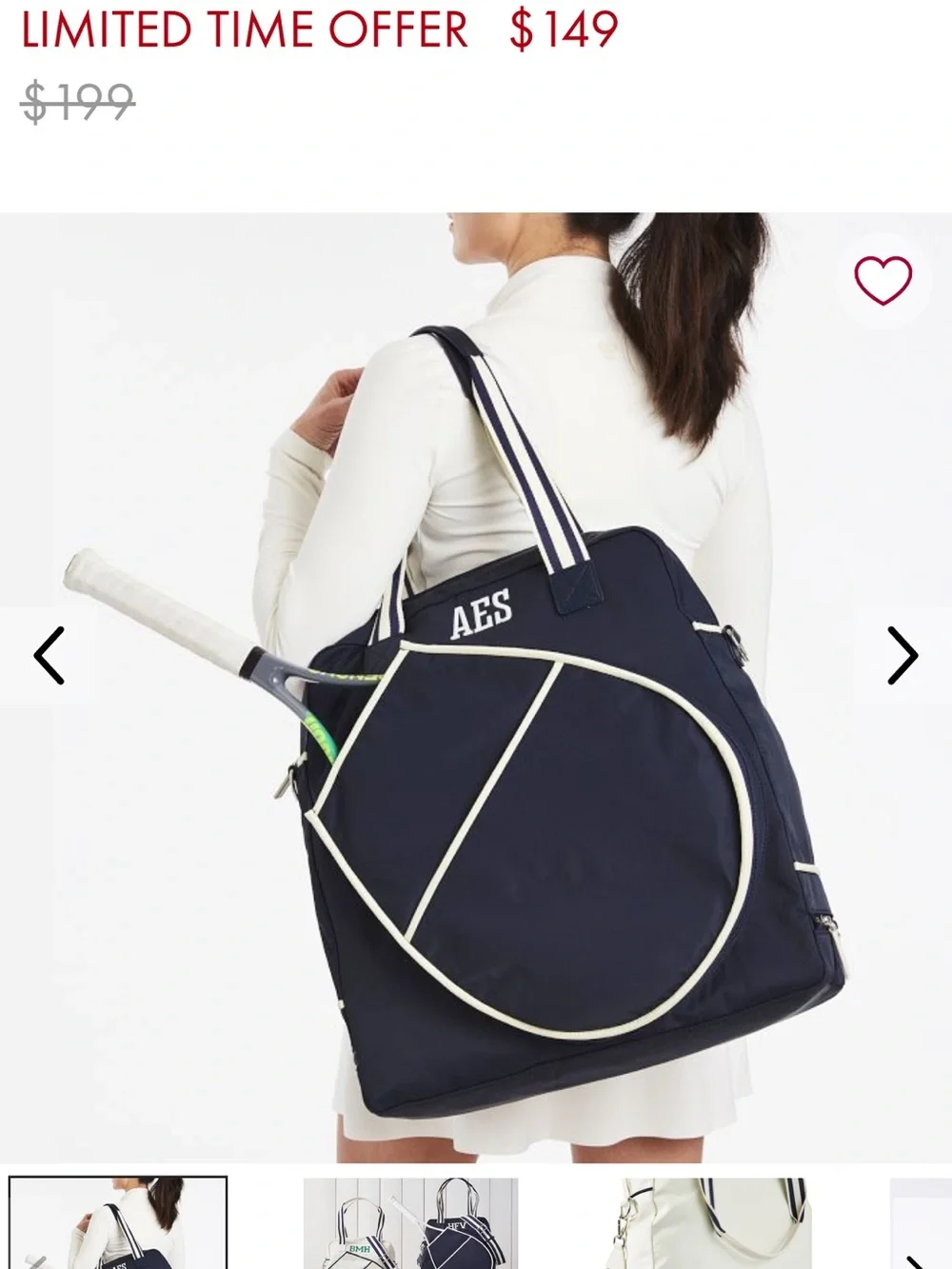 New w/o tags Mark & Graham Navy Tennis Tote with White Trim and Striped Straps